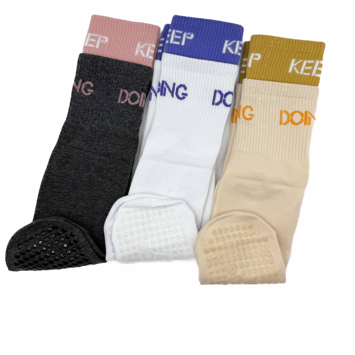 Pack 3 Calcetines antideslizantes Yoga Pilates ( Gris- Blanco - Mostaza)