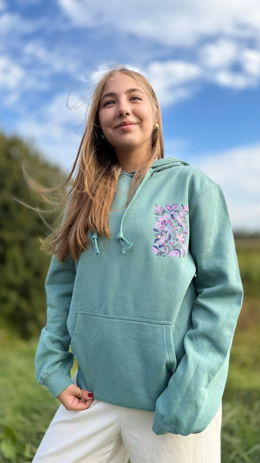 Polerón Hoodie Unisex Canguro Jardín en Petroleo