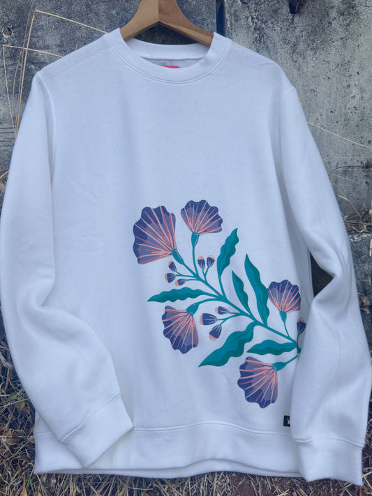 Poleron Hoodie Violetas silvestres Blanco