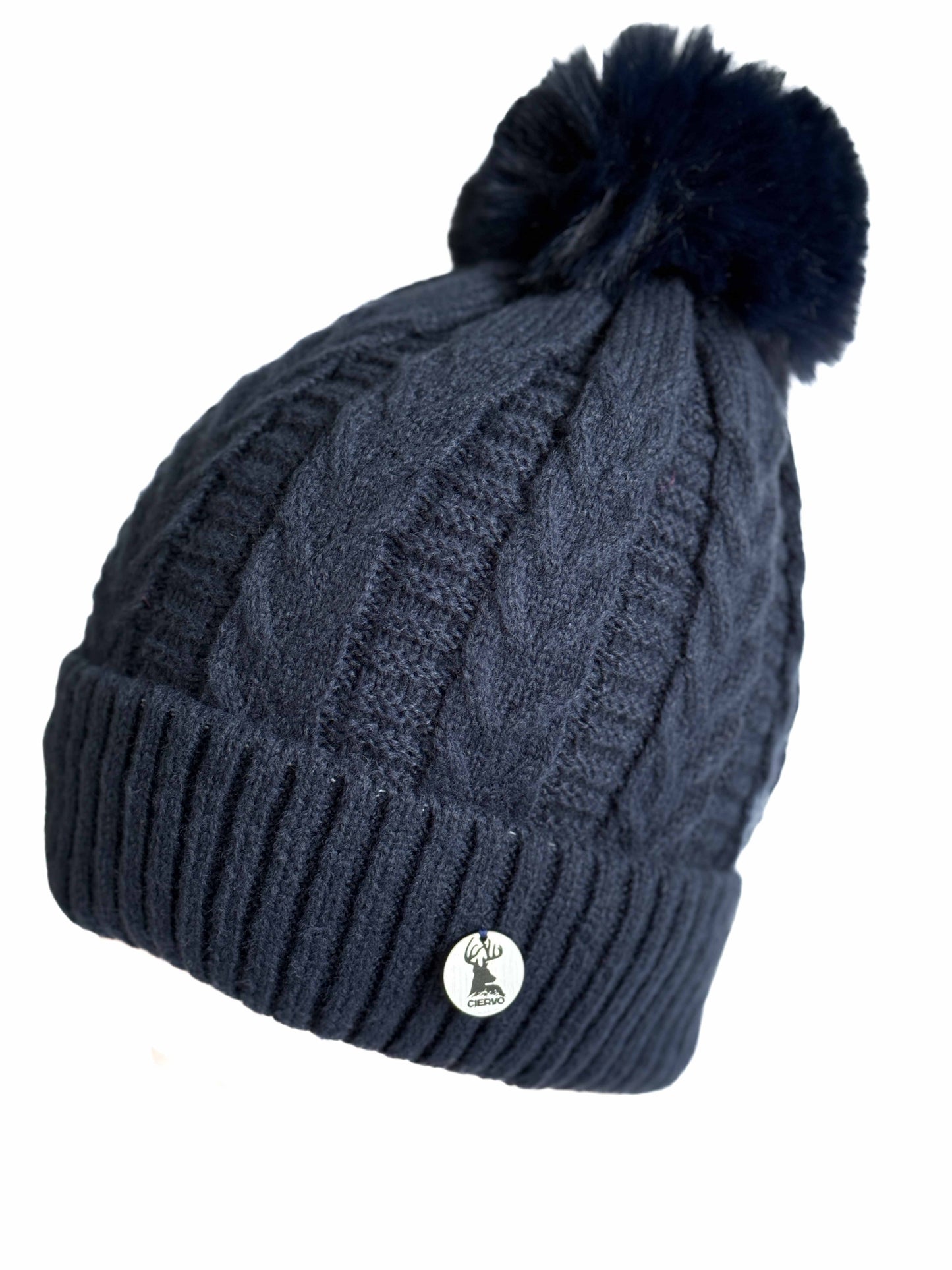 Gorro Lana Forrado Negro Azul Lineas