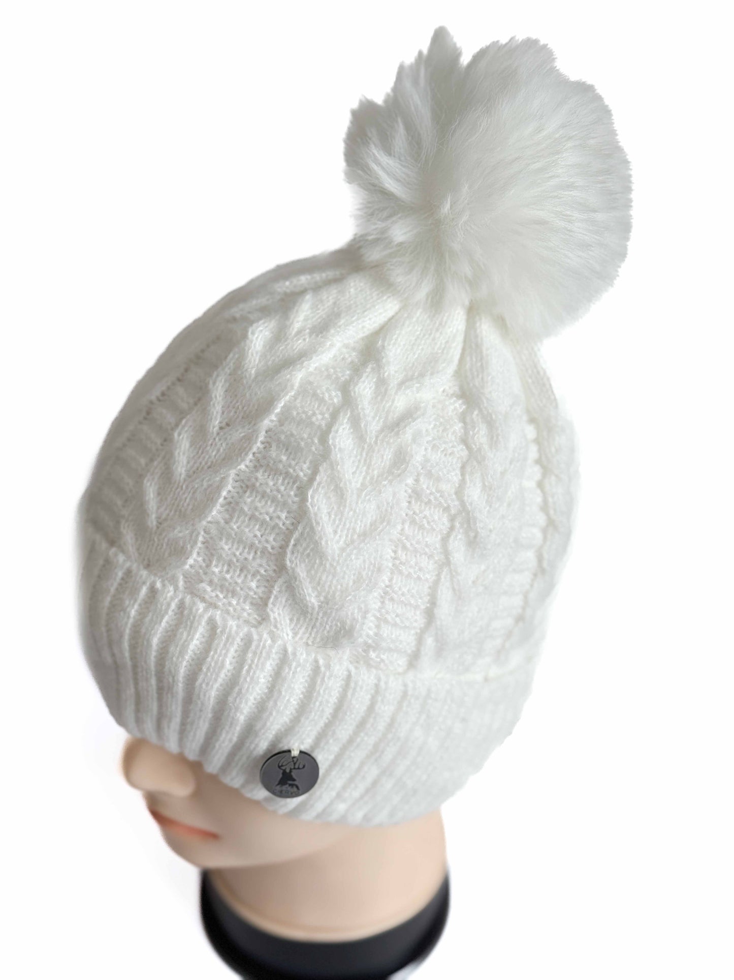 Gorro Lana Forrado Blanco Lineas