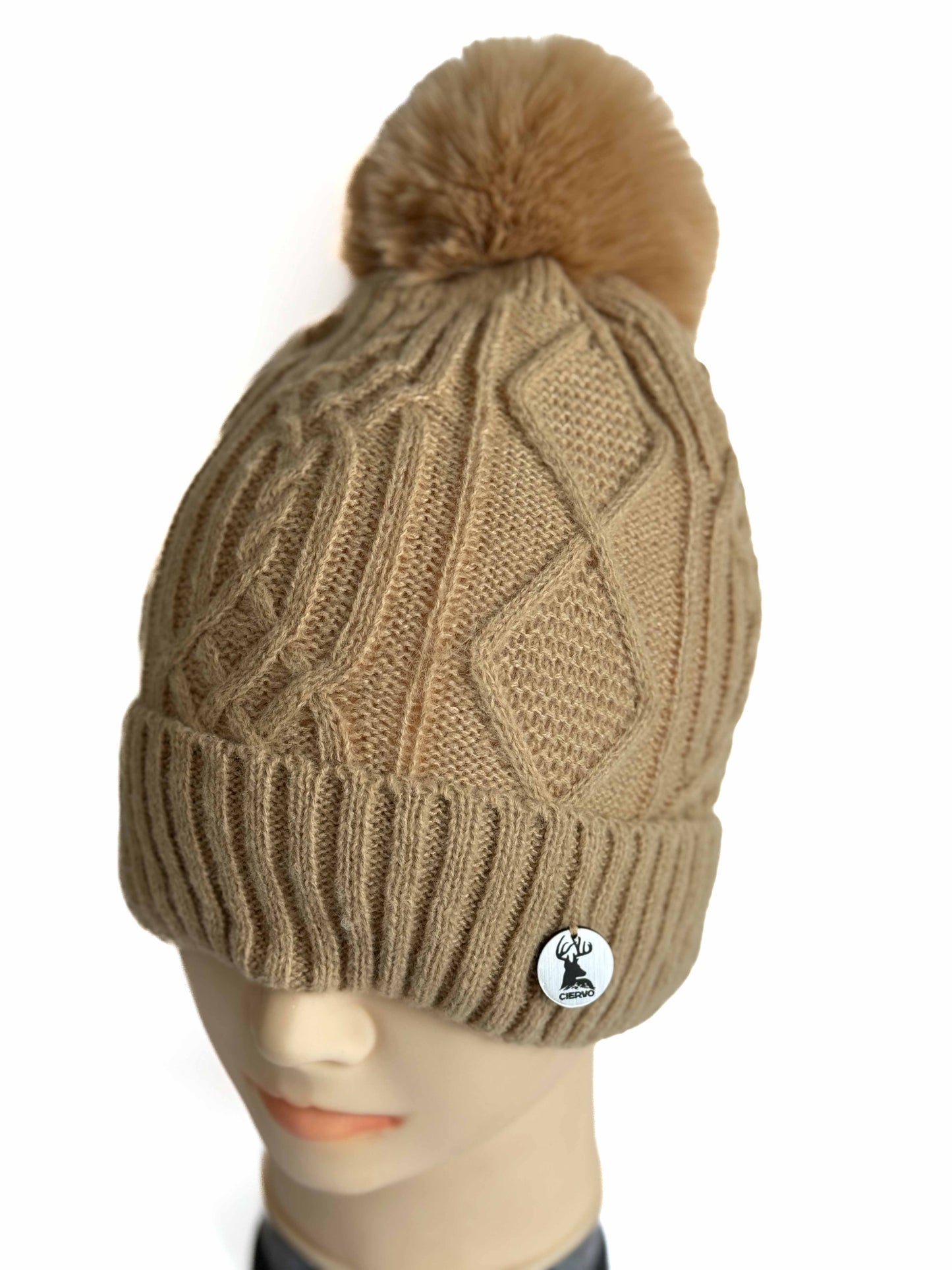 Gorro Lana Forrado Beige Rombo