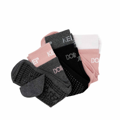 Pack 3 Calcetines antideslizantes Yoga Pilates ( Negro- Rosa - Gris)