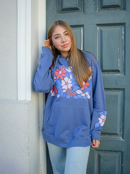Polerón Hoodie Unisex Canguro floreciendo cielo