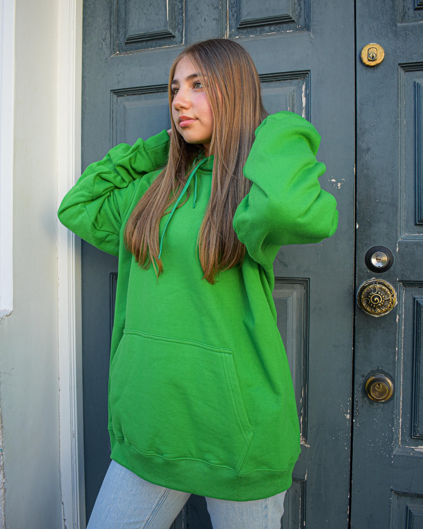 Poleron Unisex Canguro Jardin de Margaritas Verde