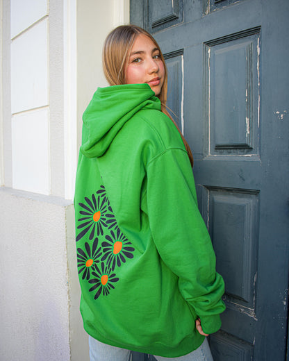 Poleron Unisex Canguro Jardin de Margaritas Verde