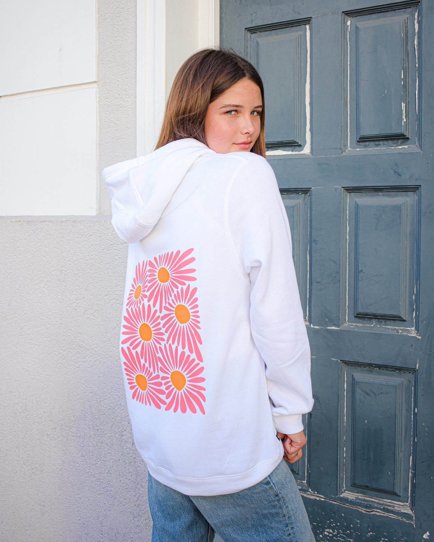 Polerón Hoodie Unisex Canguro Jardín de otoño Blanco