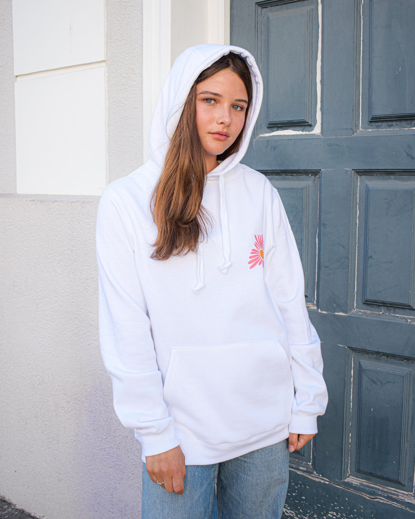 Polerón Hoodie Unisex Canguro Jardín de otoño Blanco