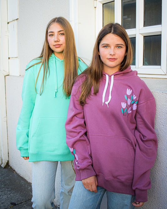 Polerón Hoodie Unisex Canguro Tulipanes Rosa
