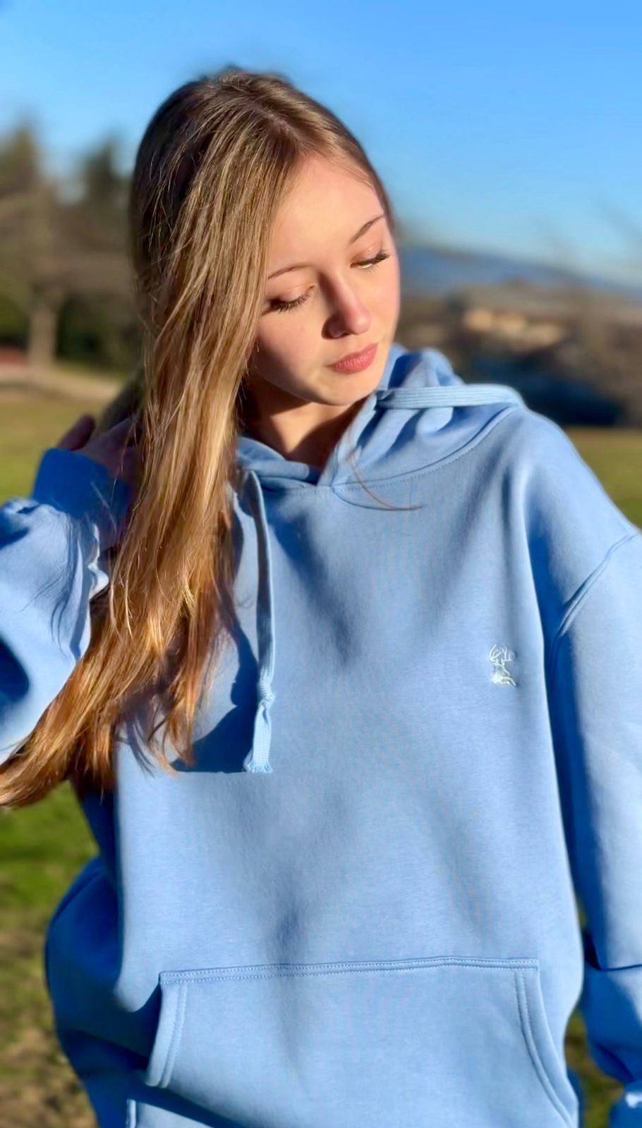 Polerón Hoodie One Color Unisex Celeste Frio